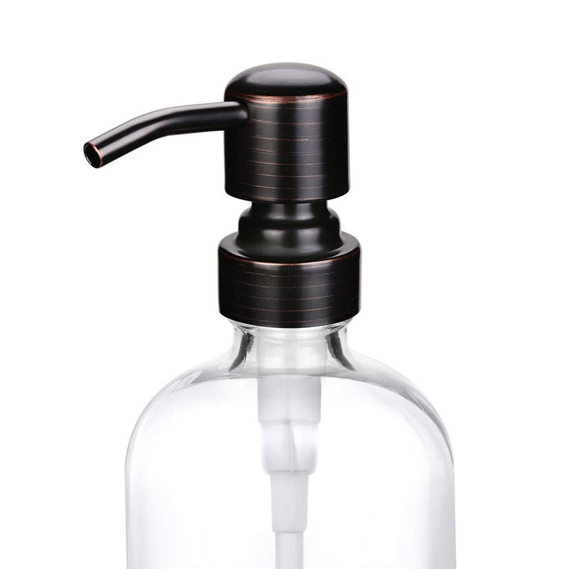 CHBJDAN 2 Pack Thick Clear Glass Boston Round Bottles /Oil Rubbed Bronze Stainless Steel Pumps, 16 Ounce Jar Soap Dispenser with Rustproof Pump for Essential Oil, Liquid Soap - Image 2